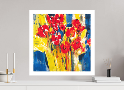 60 x 60 cm, Hahnemühle German Etching Rote Tulpen in Packpapier - Fine Art Print