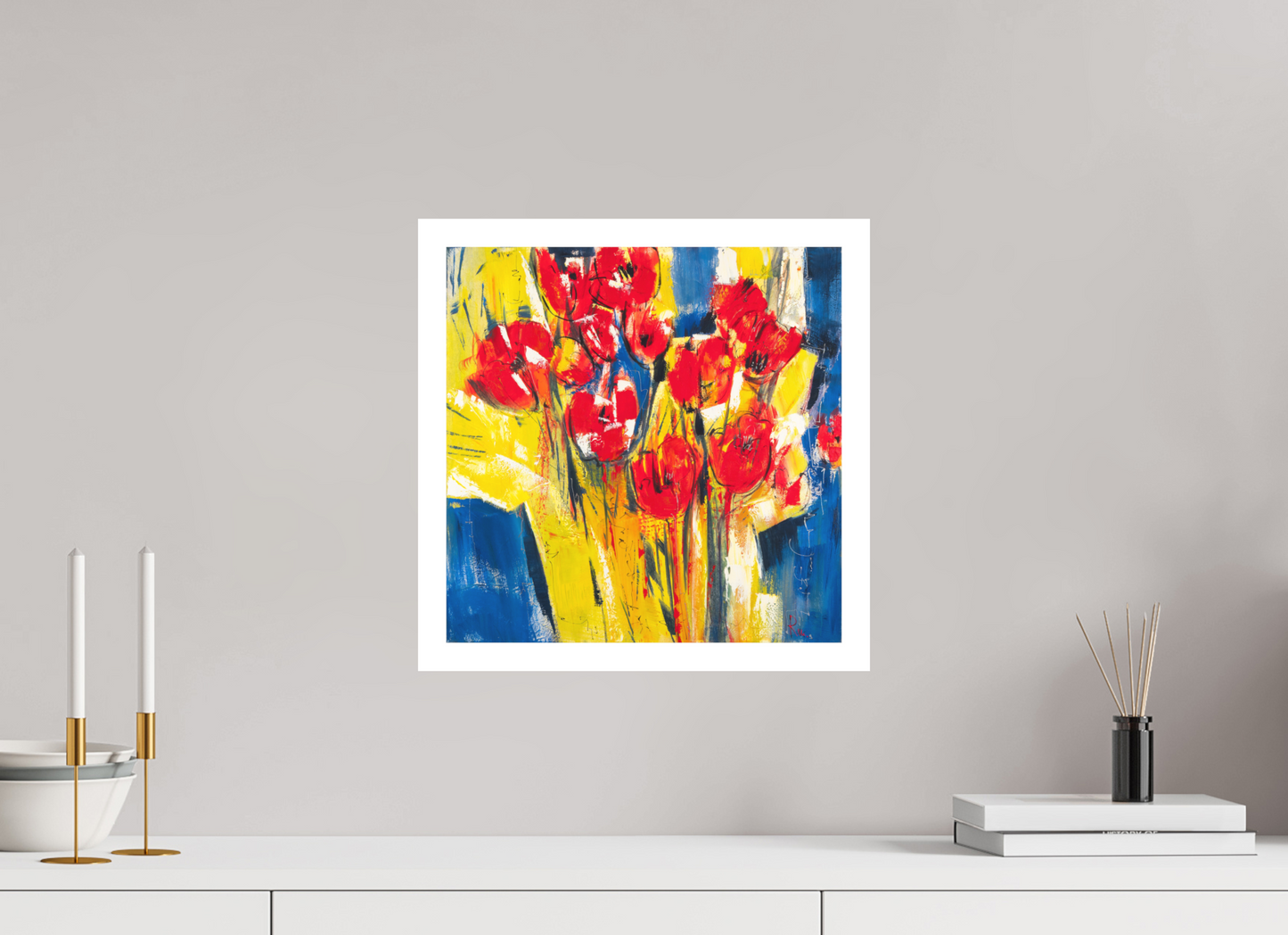 40 x 40 cm, Hahnemühle German Etching Rote Tulpen in Packpapier - Fine Art Print