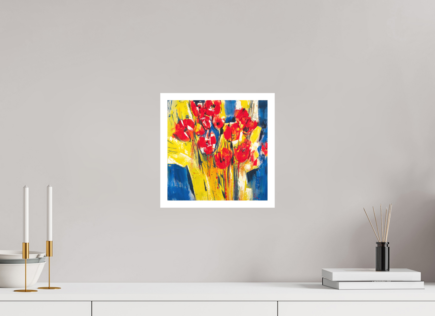 30 x 30 cm, Hahnemühle German Etching Rote Tulpen in Packpapier - Fine Art Print