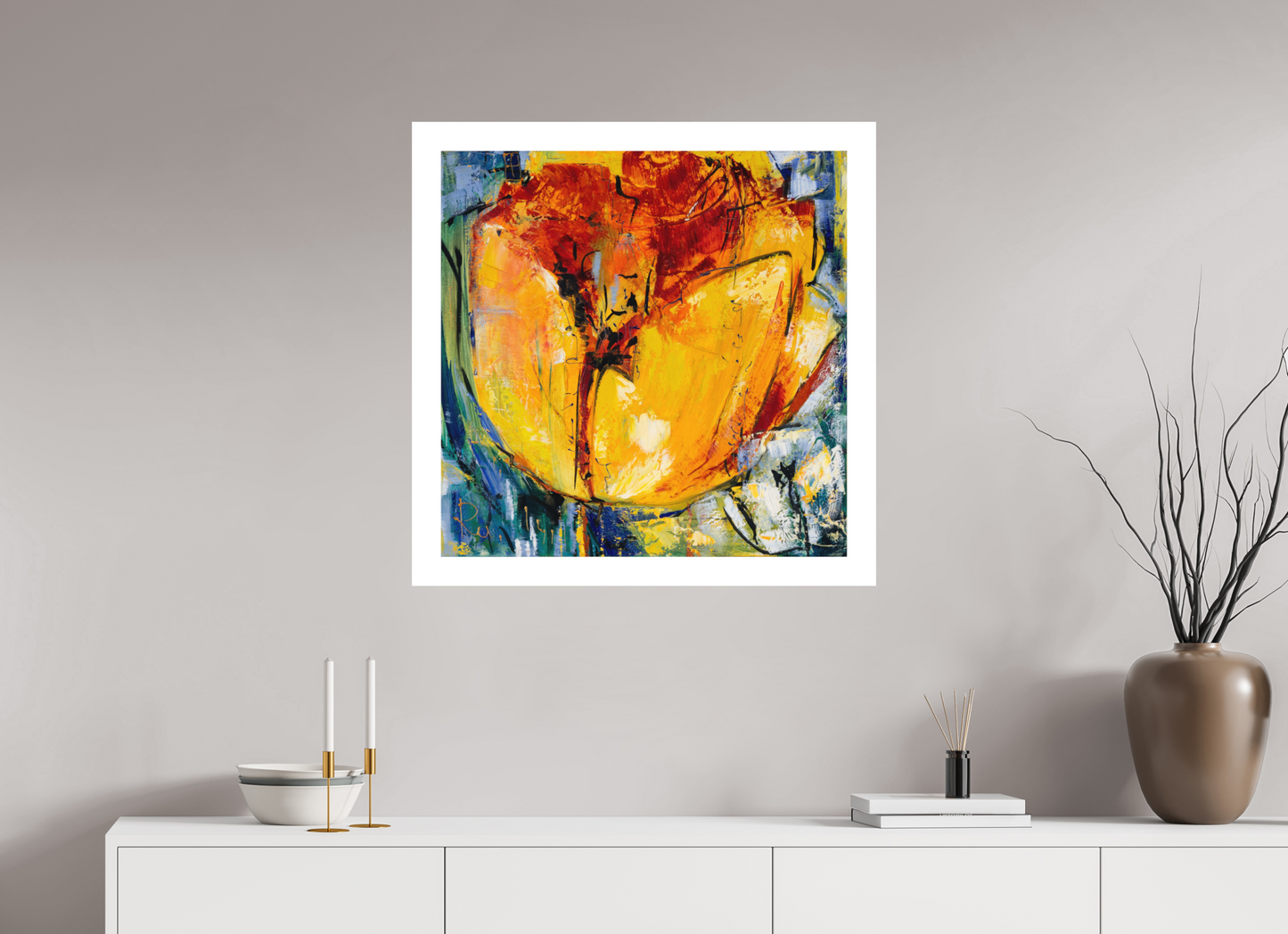 80 x 80 cm, Hahnemühle German Etching Tulpen Abstrakt 2 - Fine Art Print