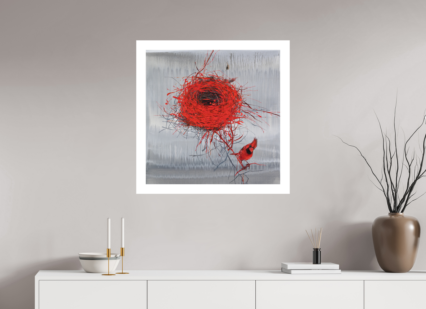 80 x 80 cm, Hahnemühle German Etching Roter Kardinal - Fine Art Print