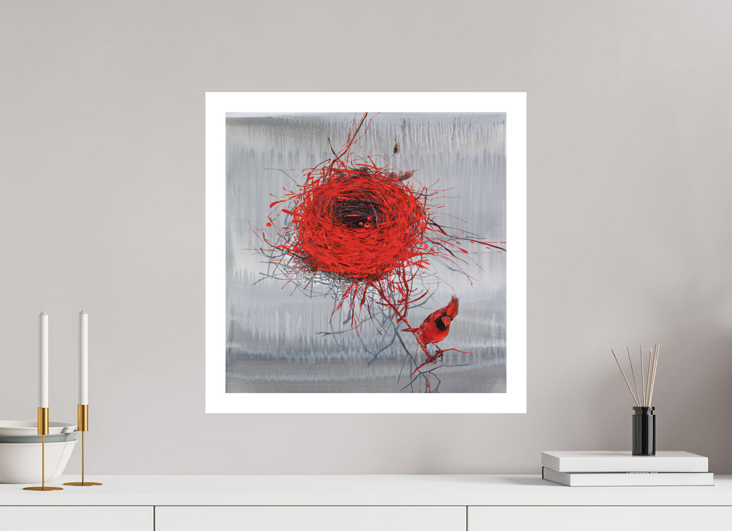 50 x 50 cm, Hahnemühle German Etching Roter Kardinal - Fine Art Print