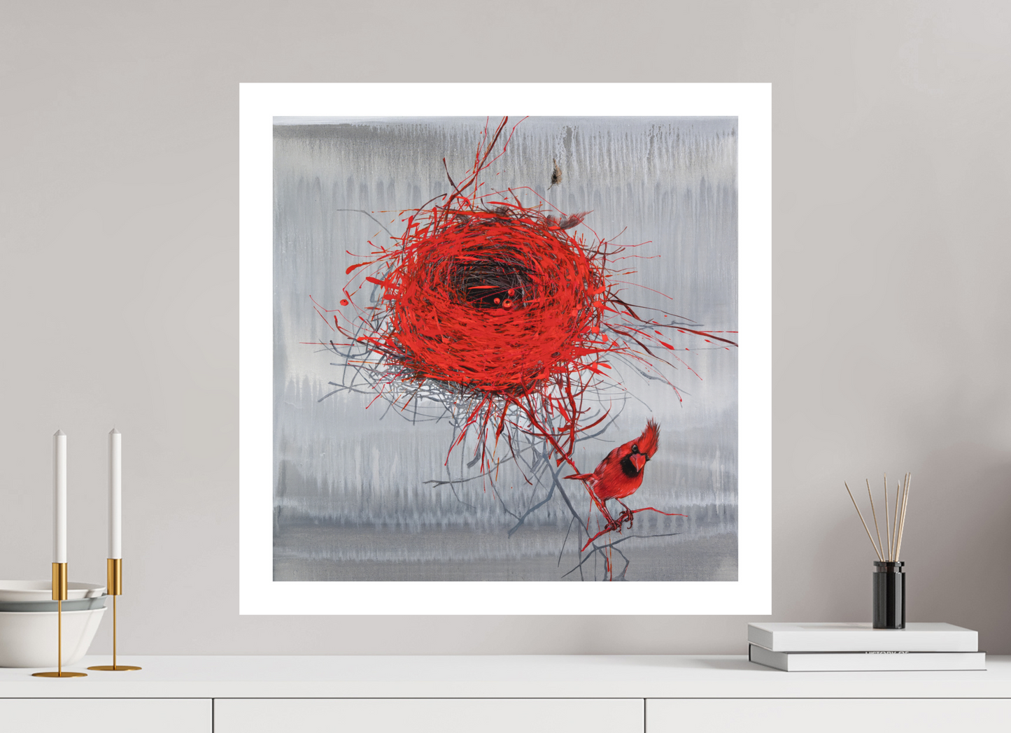 60 x 60 cm, Hahnemühle German Etching Roter Kardinal - Fine Art Print